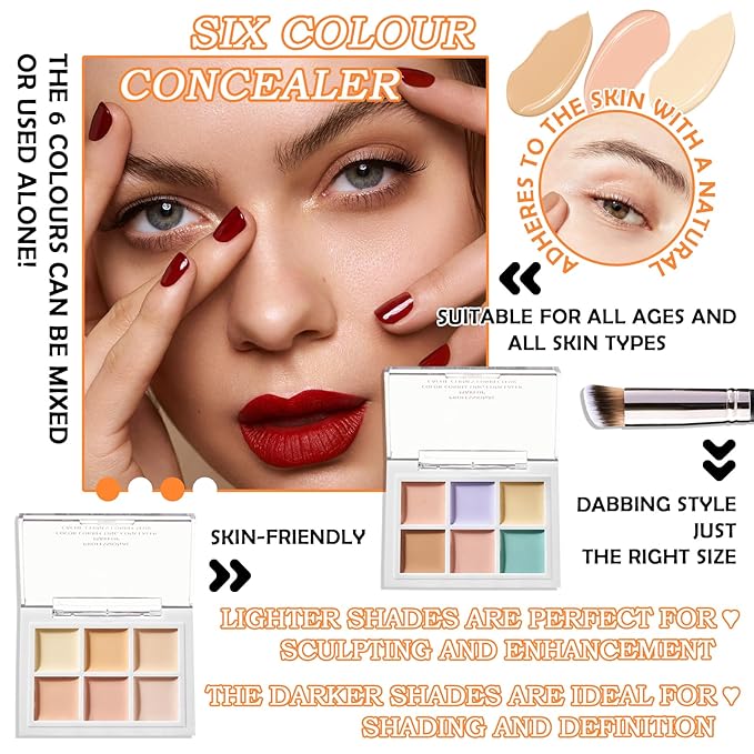 12 Colors Correcting Concealer Contour Makeup Palette, 6 in 1 Color Corrector Palette,Highlighting Concealer Palette Contouring Liquid Foundation Makeup Kit with Brush（2PCS）-VivaGrace Women