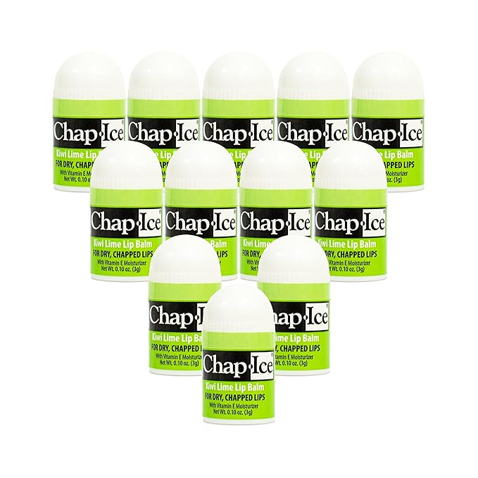 Chap-Ice® | 12-Count Mini Kiwi Lime Lip Balm | Lip Balm Pack Fortified with Vitamin E for Dry, Cracked Lips | Made in USA | 12-Count Mini Lip Balm with Kiwi Lime Flavor (0.10oz/3g Each)-VivaGrace Women