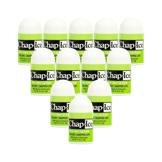 Chap-Ice® | 12-Count Mini Kiwi Lime Lip Balm | Lip Balm Pack Fortified with Vitamin E for Dry, Cracked Lips | Made in USA | 12-Count Mini Lip Balm with Kiwi Lime Flavor (0.10oz/3g Each)-VivaGrace Women