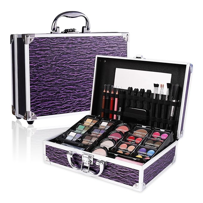 Makeup Kit for Teen Girls & Women Full Kit, Beauty Train Case with Starter Cosmetic Set, Make Up Valentine's Day Gift Box with Eyeshadow,Lipgloss,Highlighter,Blush,Lip&Eye Pencils,Brush & More(Purple)-VivaGrace Women
