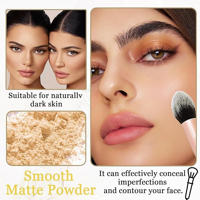 Lightweight Setting Powder,Waterproof Oil Control Translucent Face Powder,Smooth Long Lasting Matte Finish Loose Powder with Face Makeup Brush & Powder Puff（Natural Color）-VivaGrace Women