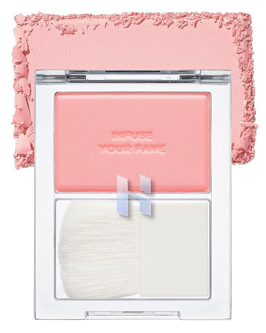 HOLIKA HOLIKA Infusing Blush with Brush - Lightweight, Smooth, Blendable Cheek Blusher, Sebum-Control, Natural Pore Coverage, Built-In Brush, Long-Lasting Pigment for Romantic Mood (06 FLUTTER)-VivaGrace Women