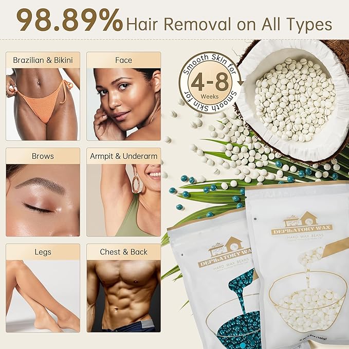 Lifestance Waxing Kit for Women & Men - L3 Digital Warmer, Silicone Wax Pot Liner, Hair Removal Kit with 4 Hard Wax Beads (14.1oz) & 45 Accessories, Professional for Brazilian, Bikini, Face, Leg, Body-VivaGrace Women