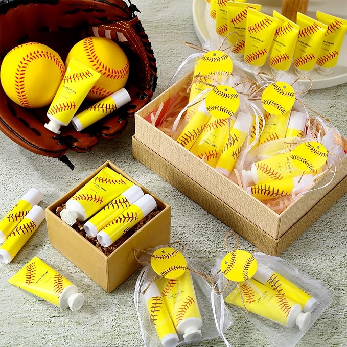 144 Pcs Softball Lip Balm Hand Cream Set Softball Accessories Softball Party Favors Including 36 Softball Lip Balm 36 Moisturizing Hand Cream 36 Bags 36 Softball Cards and Ropes for Kids Gifts-VivaGrace Women