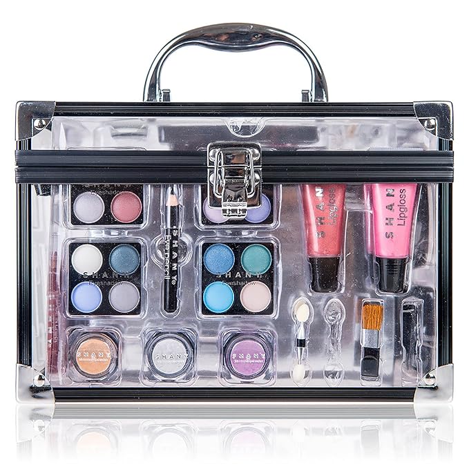 SHANY Carry All Trunk Makeup Train Case with Re-usable Aluminum Makeup Storage Case. Non Toxic Color Make up Set with Eye palettes, Blushes,Makeup Powders, Manicure, Pedicure and Makeup Brushes.-VivaGrace Women