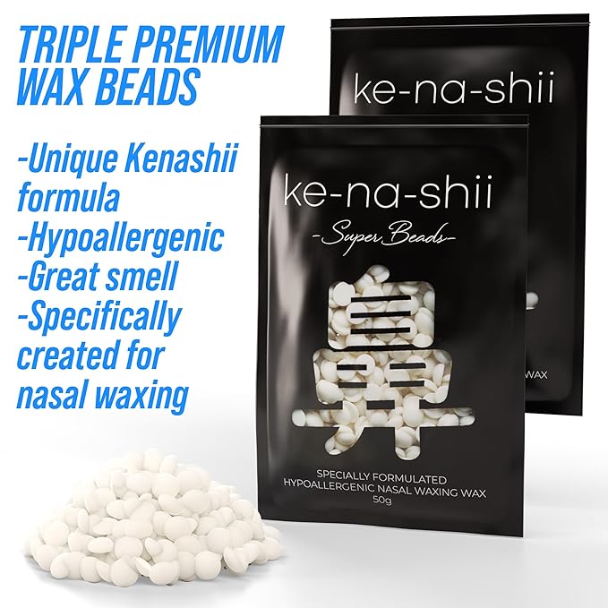 Kenashii Super Nose Waxing Kit | 100g Wax, 24 Applicators | No Microwave Required | Ear Hair Removal | For Men and Women | 12 Balm Wipes, Mustache Guards, Storage Bag-VivaGrace Women