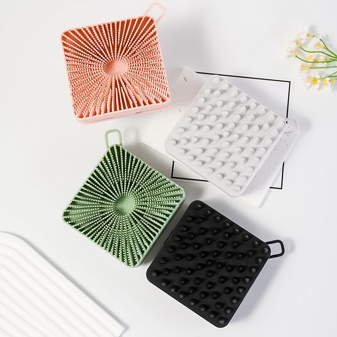 2 PC Silicone Exfoliating Body Scrubber, Silicone Body Shampoo Brush, Soft Silicone Loofah for Sensitive Skin, Shower Silicone Hair Scalp Massager, Easy to Clean, Lather Well(Black&Green)-VivaGrace Women