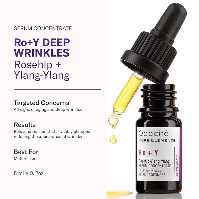 Odacité Anti Aging Serum Concentrate with Rosehip + Ylang-Ylang - Lightweight Facial Serum For Mature Skin, Fine Lines, Nourishes for Look of Plump, Youthful Skin - 0.17 Fl. Oz-VivaGrace Women