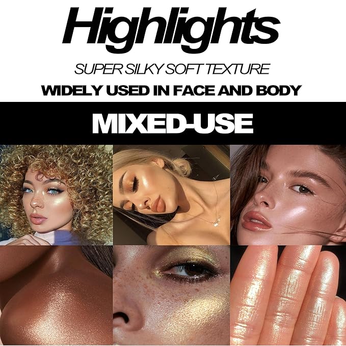 Face Highlighter Makeup Palette, Glossy Glitter Highlight Brightening Contouring Palette Natural Shiny Contour Makeup Illuminator Longlasting Lightweight, Blush&Highlighter (#03 Strawberry)-VivaGrace Women