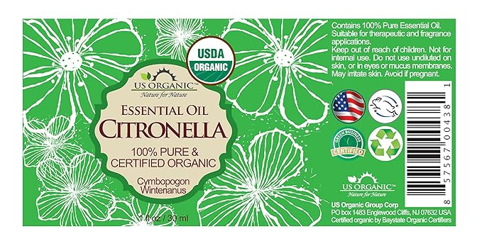 US Organic Citronella Essential Oil, USDA Certified, 100% Pure, 30 ml, Improved caps and droppers – Used for Skin Care, DIY Projects Like Candle Making and Much More-VivaGrace Women