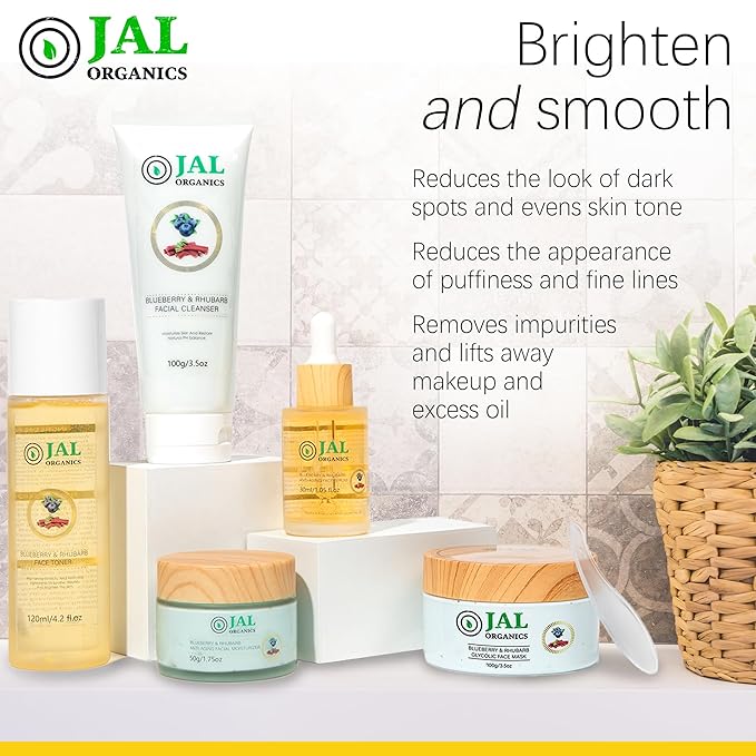 5 in 1 Blueberry & Rhubarb Korean Skin Care Set, Face Moisturizer, Glycolic Clay Face Mask, Serum, Cleanser & Toner for All Skin Types, Anti Aging Skin Care Sets & Kits, Facial Routine Kit for Women-VivaGrace Women