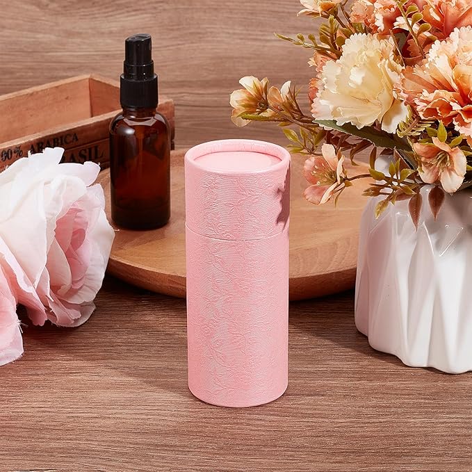 NICENEEDED 10 Pcs 30ml Empty Kraft Paper Jar Tube, Pink Round Paper Cardboard Containers With Lid, Essential Oil Bottle Packaging Case Gift Paper Tube for Pencils Tea Caddy Coffee Cosmetic Crafts-VivaGrace Women