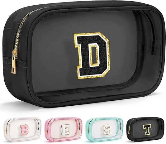 YOOLIFE Travel Toiletry Bag for Women, Black Clear Makeup Bag Cute Make Up Bag for Women Cosmetic Bags Skin Care Makeup Bag Organizer Birthday Gifts for Women Teacher Mother Girlfriend Initial D-VivaGrace Women