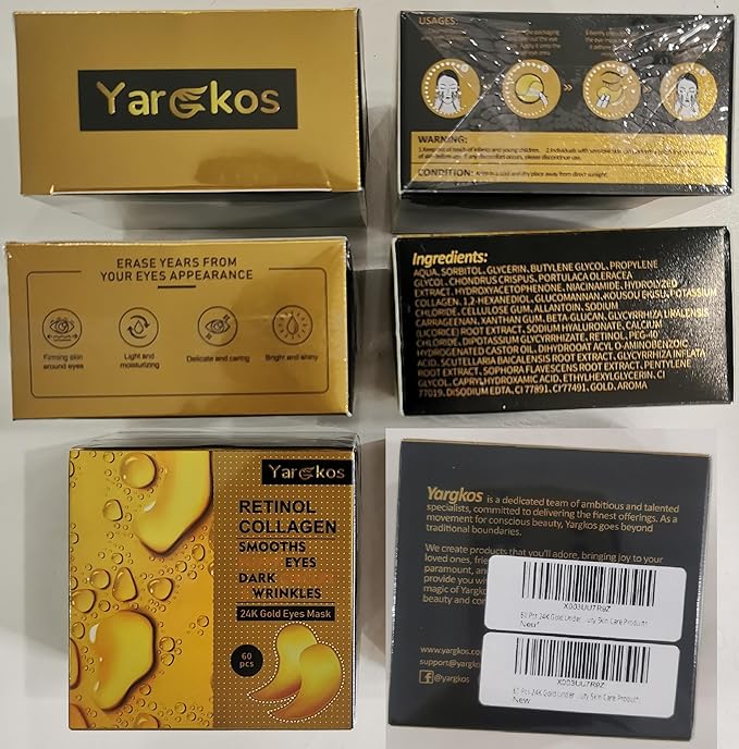 60 Pcs 24K Gold Under Eye Patches, 30 Pairs Undereye Mask for Dark Circles Puffy Eyes Treatment, Collagen Gel Pads Hydrating for Puffiness Wrinkle Eye Bags, Women Men Beauty Skin Care Products-VivaGrace Women