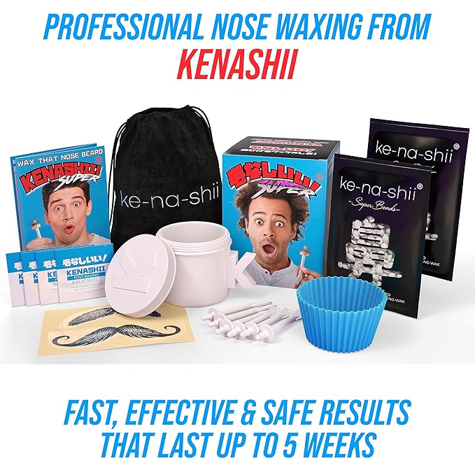 Kenashii Super Nose Waxing Kit | 100g Wax, 24 Applicators | No Microwave Required | Ear Hair Removal | For Men and Women | 12 Balm Wipes, Mustache Guards, Storage Bag-VivaGrace Women