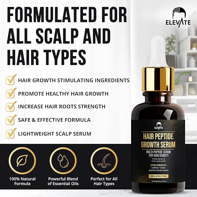 Elevate Multi-Peptide Hair Growth Serum Caffeine + Biotin Peptide Density for Fuller Thicker Visibly Longer Natural Hair Regrowth – Vegan Safe & Gentle Scalp Serum Formula Treatment for Thinning Loss-VivaGrace Women