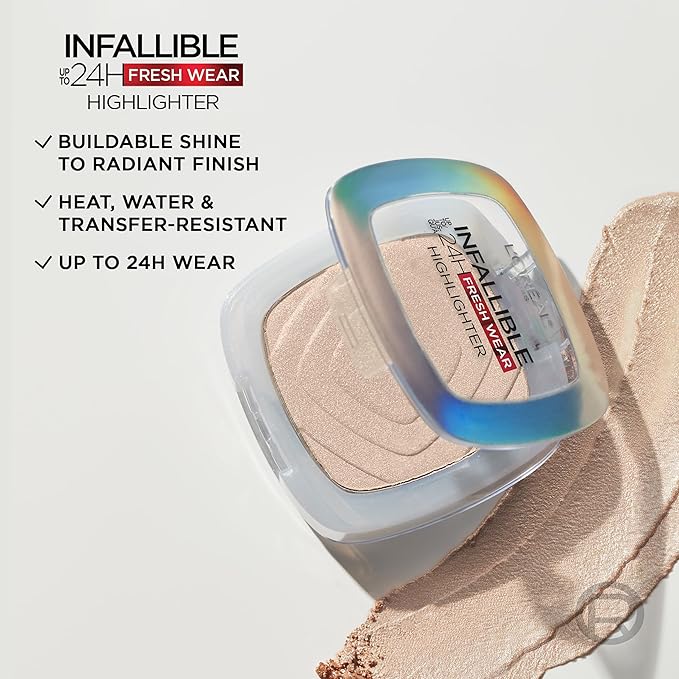 L'Oreal Paris Infallible Up to 24HR Highlighter, Longwear Powder Highlighter For All Day Glow, Champagne Glow, 0.31 Oz-VivaGrace Women