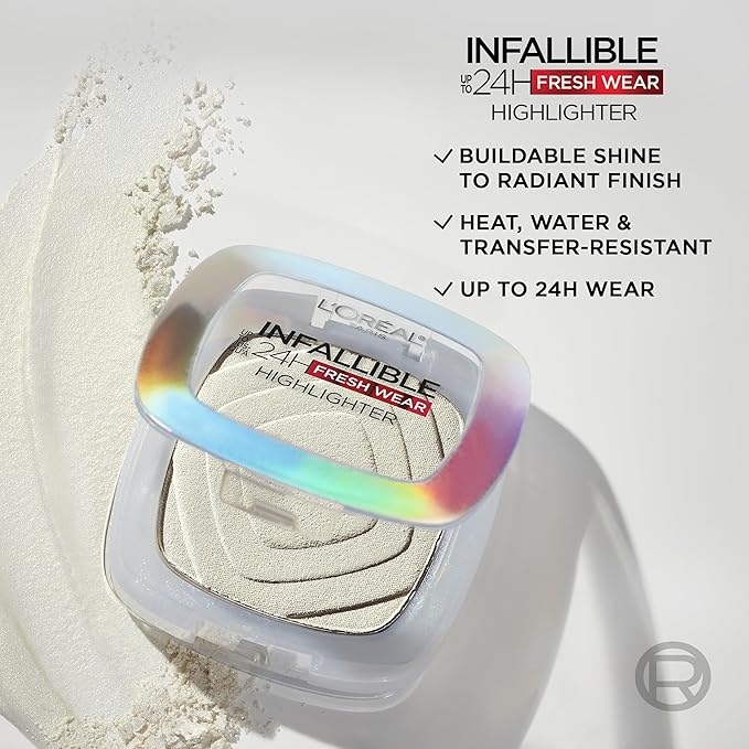 L'Oreal Paris Infallible Up to 24HR Highlighter, Longwear Powder Highlighter For All Day Glow, Icy Gold, 0.31 Oz-VivaGrace Women