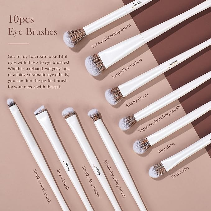 Jessup Makeup Brushes Set 14pcs Make up Brushes Premium Synthetic Foundation Concealer Blush Contour Powder Eye Shadow Blending Brush, Pearl White T343-VivaGrace Women