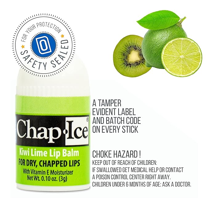 Chap-Ice® | 12-Count Mini Kiwi Lime Lip Balm | Lip Balm Pack Fortified with Vitamin E for Dry, Cracked Lips | Made in USA | 12-Count Mini Lip Balm with Kiwi Lime Flavor (0.10oz/3g Each)-VivaGrace Women