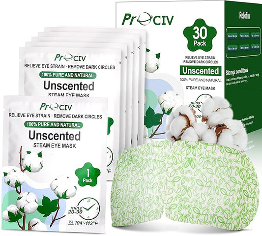 ProCIV 30 Packs Unscented Steam Eye Mask for Dry Eye, Self Heating Moist Heated Eye Mask for Dark Circles and Puffiness Disposable Warming Eye Mask for Soothing Headache Relieve Eye Fatigue Sleep Mask-VivaGrace Women