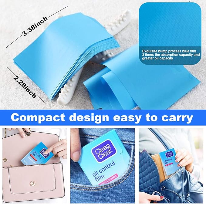 Oil Absorbing Tissues Oil Control Film, Oil Blotting Paper Same Series with Clean & Clear Oil Absorbing Facial Sheets for Oily Skin, 60 sheets Blue + 50 sheets Pink-VivaGrace Women