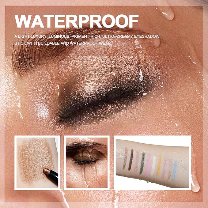 Eyeshadow Stick, Shimmer and Matte Cream Eye Shadow Brightener Sticks Eyeliner Pencil Crayon, Waterproof Long Lasting Eye Highlighter Stick Makeup,0.056 Oz(#10-Cornflower)-VivaGrace Women