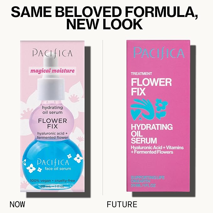 Pacifica Face Oil Serum - Flower Fix Bi-Phase Hydrating Skin Barrier - w/Hyaluronic Acid & Natural Botanical Ingredients - for Dry Sensitive Skin Vegan & Cruelty-Free Dermatologist Approved-VivaGrace Women