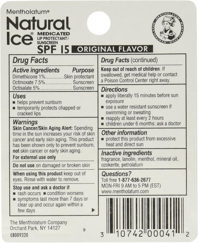 Mentholatum Natural Ice Medicated Lip Protectant Sunscreen, 0.16 Ounce (Pack of 12)-VivaGrace Women