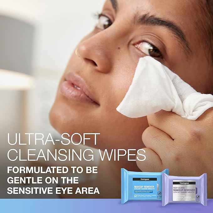 Neutrogena Day & Night Wipes, Makeup Remover Face Cleansing Towelettes & Night Calming Facial Cloths, 100% Plant Based Fibers Wipe Away Dirt, Alcohol-Free, 3 Packs of 25 ct, 75 ct-VivaGrace Women