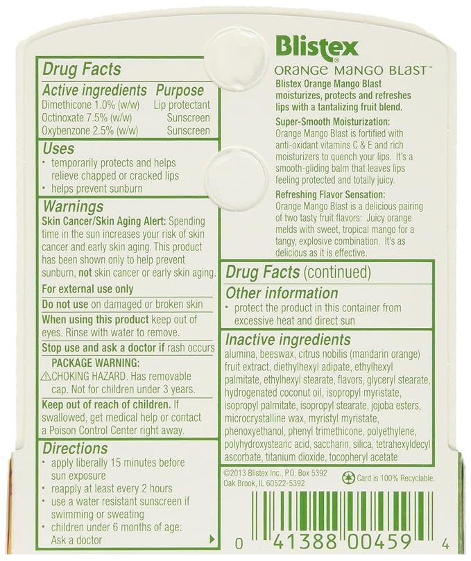 Blistex Lip Protectant SPF 15 Orange Mango Blast.15 oz (Pack of 6)-VivaGrace Women