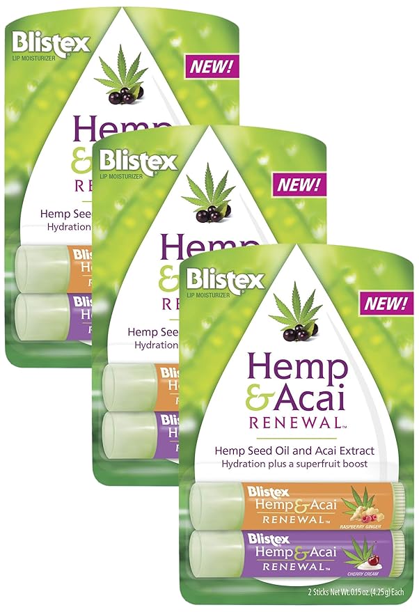 Blistex Hemp & Acai Renewal Lip Balm, 0.30 Ounce, 2 Count â€“ Raspberry Ginger & Cherry Cream, Moisturizing Lip Balm, Super Fruit Benefits, Nourishes & Conditions Lips (Pack of 3)-VivaGrace Women
