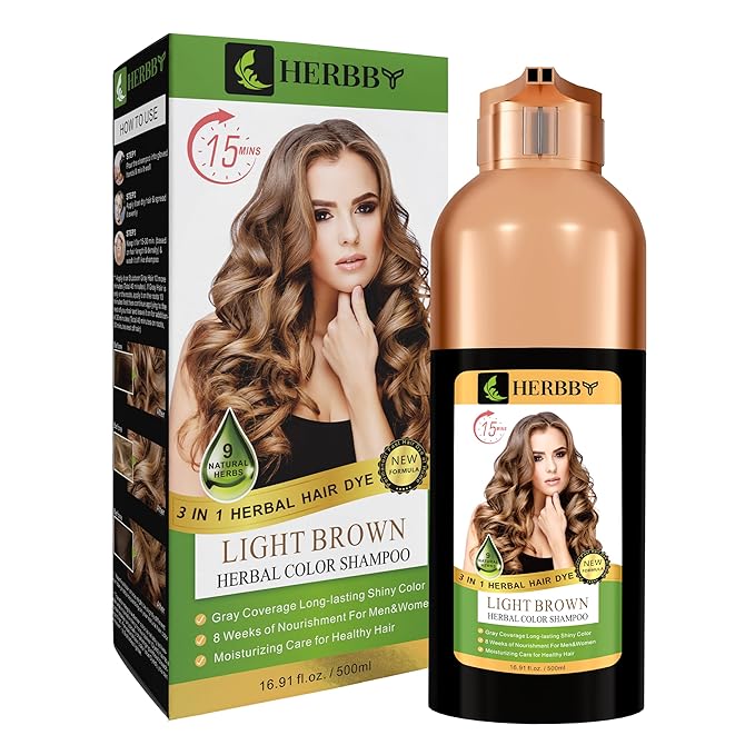 Hair Color Shampoo for Gray Hair Coverage&Color Transform with 9 Herbal Extracts –Long Lasting(6-8 Weeks),Shiny,Evenly Colored,Instant Hair Dye Shampoo&Conditioner, 500 Ml (LIGHT BROWN COLOR)-VivaGrace Women