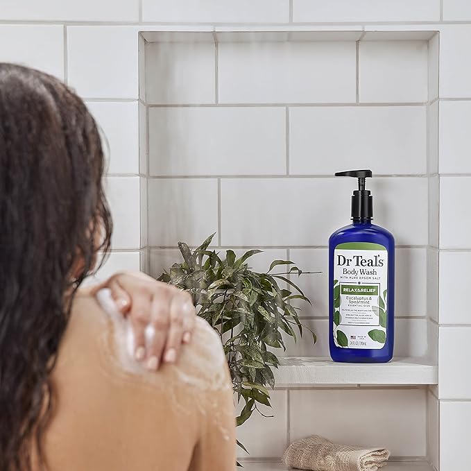 Dr Teal's Body Wash with Pure Epsom Salt, Relax & Relief with Eucalyptus & Spearmint, 24 fl oz (Pack of 4) (Packaging May Vary)-VivaGrace Women