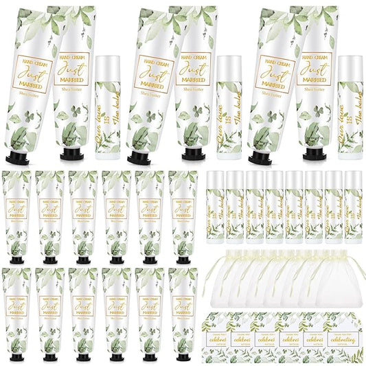 25 Set Wedding Lip Balms and Hand Cream Gift Set Include 25 Moisturizing Hand Care Cream 25 Lip Balms with Thank You Cards and Bags Bridesmaid Gift Set for Bridal Shower Wedding(Greenery)-VivaGrace Women