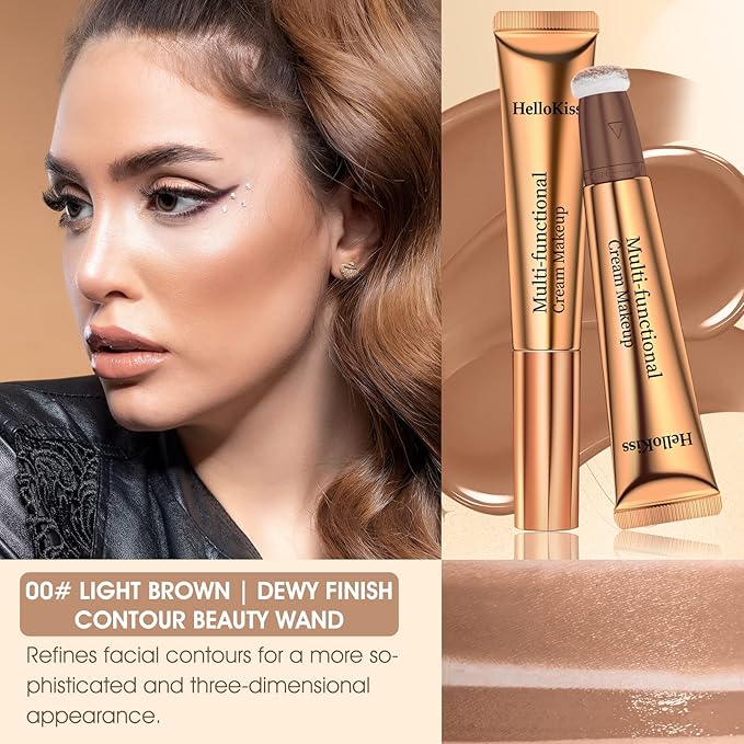 Liquid Contour Beauty Wand, Cream Liquid Contour Stick Matte Bronzer Stick with Cushion Applicator, Lightweight Blendable, Long Lasting Silky Liquid Face Shaping & Contouring Stick | 0# Contour Light brown-VivaGrace Women