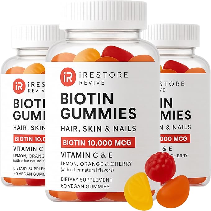 iRestore Hair Gummy Vitamins, Vegan Biotin Gummies for Hair Skin and Nails, Hair Growth Gummies for Women & Men, Biotin 10,000mcg, 3PK-VivaGrace Women