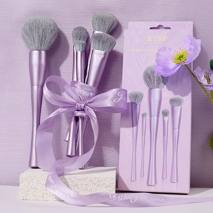 Jessup Makeup Brushes Face 5pcs, Premium Synthetic Make Up Brushes Set for Foundation Contour Blush Highlighter and Powder, Luxury Purple T514-VivaGrace Women
