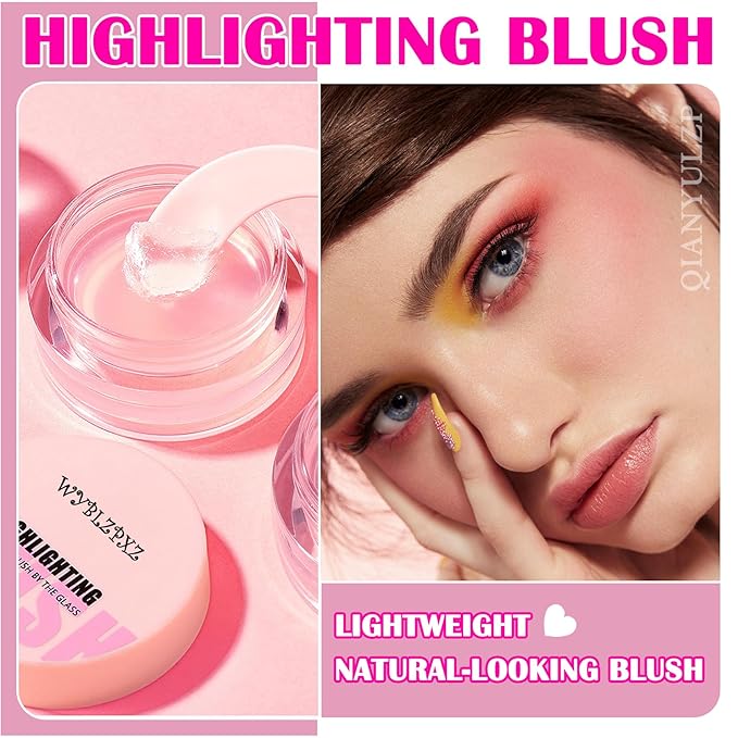 Color Changing Blush,PH Temperature Magic Color Changing Clear Blush Cream,Glossy Shiny Moisturizing Long Lasting Highlighting Lightweight Face Cheek Blush Cheeks Makeup for Women-VivaGrace Women