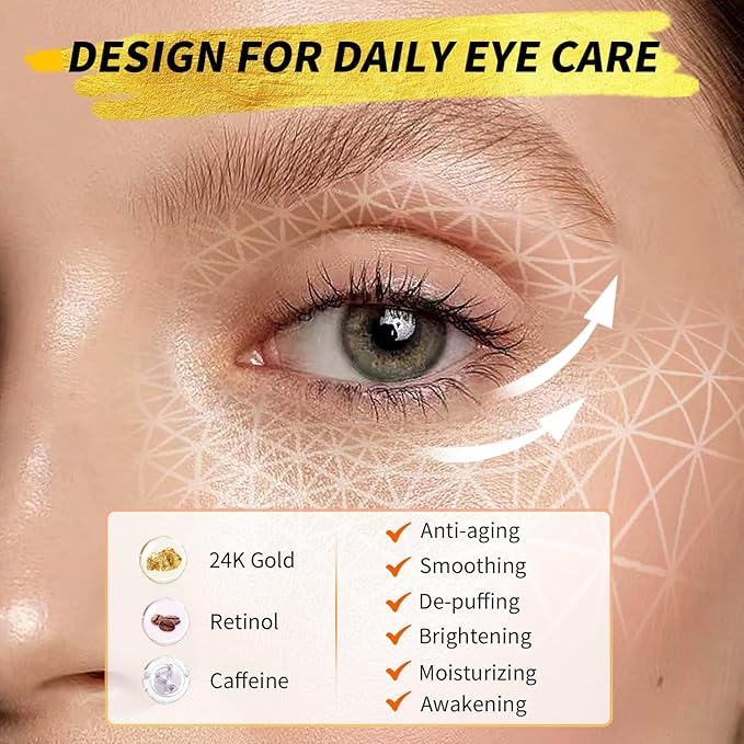 Under Eye Patches(25 Pairs), 24K Gold, Caffeine, Retinol Eye Masks for Puffy Eyes, Wrinkles, Dark Circles, Undereye Bags Treatment - Restoring & Awakening & Moisturizer Skin care Gift for Women-VivaGrace Women