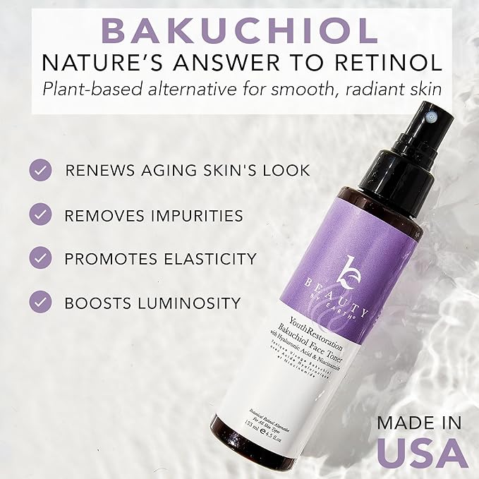 Bakuchiol Face Toner - USA Made with Natural & Organic Ingredients, Skin Toner for Oily and Acne Prone Skin, Spray Toner for Aging Skin, Smoothes Fine Lines & Wrinkles, Face Toner for Women Anti Aging-VivaGrace Women