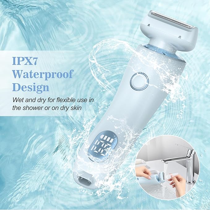 Livora Electric Shaver for Women, 2 in 1 Wet & Dry Bikini Trimmer with 2 Removable Heads, The Glide Pro 3.0 Razor, Painless Hair Removal for Bikini, Legs, Underarms, Body (Blue)-VivaGrace Women