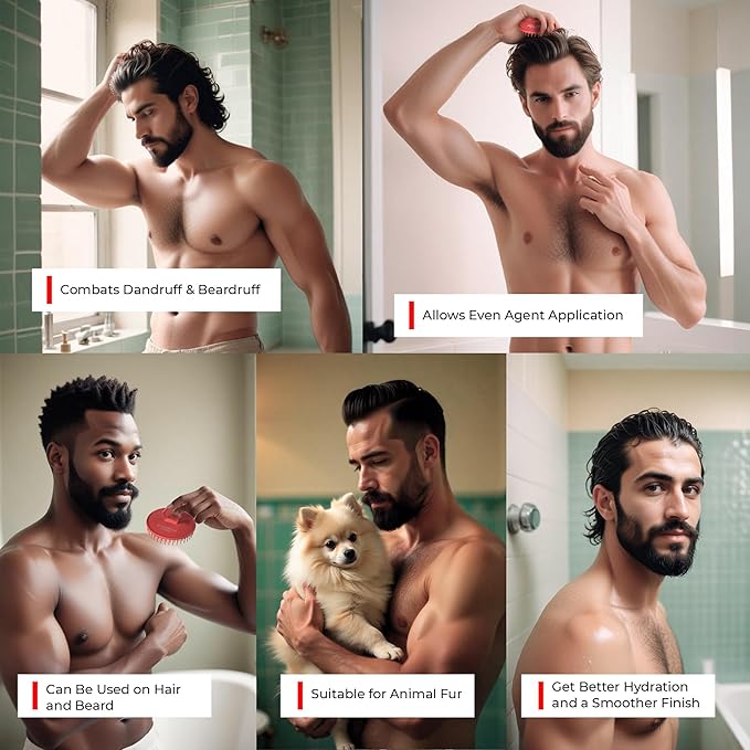 Bossman Scalp Massager & Shampoo Brush (3-inch, Red) – Head Scrubber, Beard Exfoliator & Dandruff Control for Hair & with Firm Bristles-VivaGrace Women