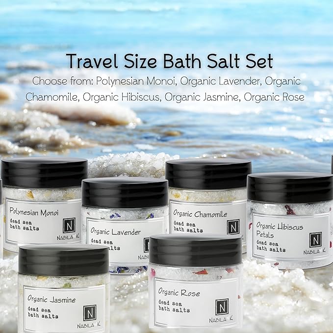 Assorted Bath Salts (Set of 6) by Nabila K - Dead Sea Salt & Epsom Salt Scrub & Soak - Exfoliates & Hydrates Skin, Botanical Essential Oils - Bubble Bath Accessories for All Skins Types, 2 oz-VivaGrace Women