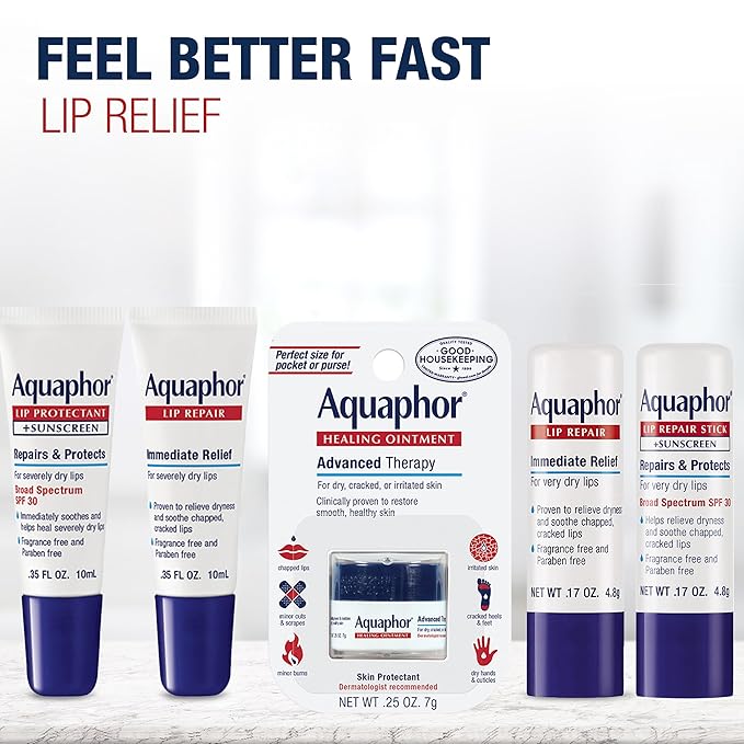 Aquaphor Lip Repair Lip Balm with Sunscreen, Lip Protectant, Lip Balm SPF 30, 0.35 Oz Tube-VivaGrace Women