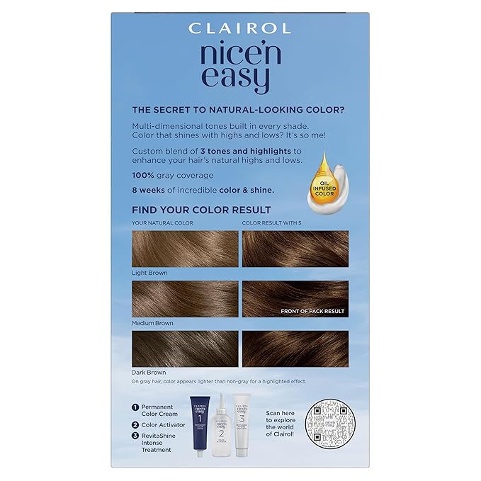 Clairol Nice'n Easy Permanent Hair Dye, 5 Medium Brown Hair Color, Pack of 1-VivaGrace Women
