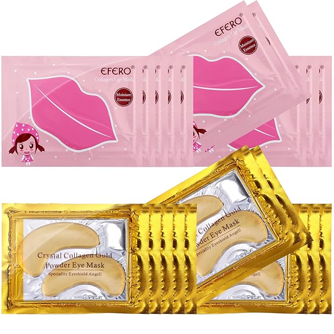 20 Pack Collagen Crystal Lip Masks, Gold Under Eye Masks Set Natural Moisturizing Gel Anti-Aging Anti Chapped Hydrating Reducing Puffiness Dark Circles and Wrinkles Lip Eye Pads for Women Men-VivaGrace Women