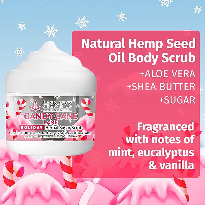 Hempz Limited Edition Candy Cane Lane Exfoliating Body Scrub (4 Oz) – Yummy Holiday Scented Sugar Body Scrub for Shower & Bath, Cozy Candy Cane Scented Sugar Scrub Exfoliant for Women & Men-VivaGrace Women