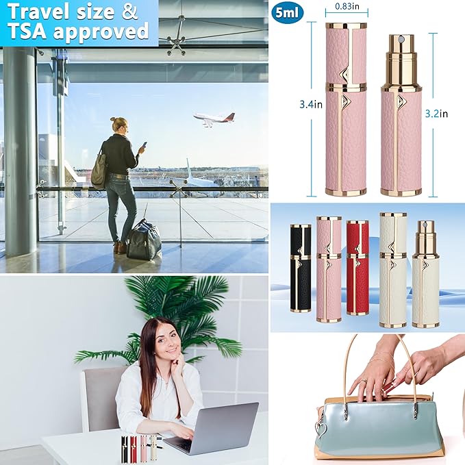 Refillable Travel Perfume Atomizer Bottle - 5ml Luxury Pocket Perfume Dispenser Pump, Travel Perfume Atomiser, Cologne Dispenser, Portable Size Sprayer Bottle for Traveling (Pink)-VivaGrace Women
