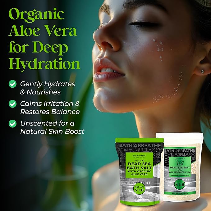 Aromasong Dead Sea Salt with Organic Aloe Vera, Spa Bath Salts, 5 Lbs Fine Bulk resealable Pack, 100% Pure & Natural, Soak for Women & Men for Tired Muscles & Skin Issues (Packaging May Vary)-VivaGrace Women